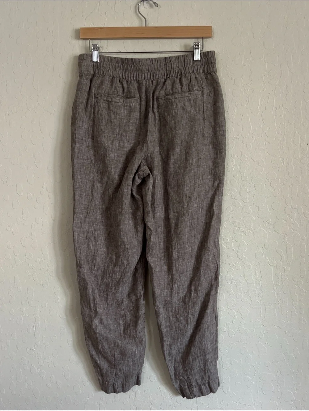 Athleta 100% Linen Retreat High Rise Ankle Pants Small Brown Beach Coastal Boho